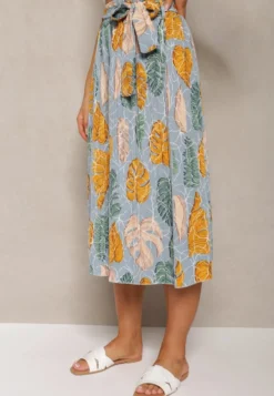 Jasnoniebieskie Spodnie Szwedy z Bawełną High Waist Wykończone Gumką w Talii Pasefia