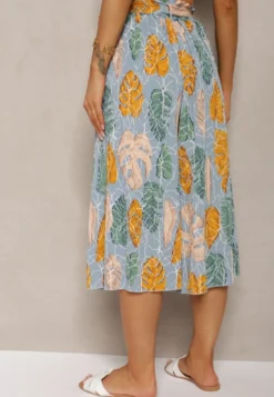 Jasnoniebieskie Spodnie Szwedy z Bawełną High Waist Wykończone Gumką w Talii Pasefia
