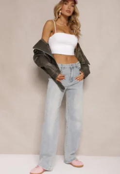 Jasnoniebieskie Szerokie Jeansy High Waist Lanosisa