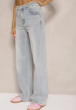Jasnoniebieskie Szerokie Jeansy High Waist Lanosisa