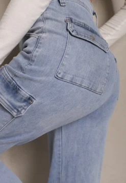 Jasnoniebieskie Szerokie Jeansy High Waist z Kieszeniami Leorrio