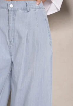 Jasnoniebieskie Szerokie Jeansy z Bawełny High Waist Cohna