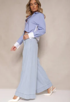 Jasnoniebieskie Szerokie Jeansy z Bawełny High Waist Cohna