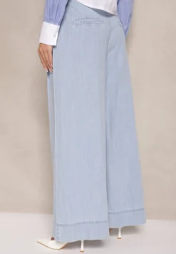 Jasnoniebieskie Szerokie Jeansy z Bawełny High Waist Cohna