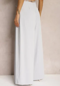 Jasnoniebieskie Szerokie Spodnie High Waist Zapinane na Suwak z Wiązaniem w Talii Vikonnia