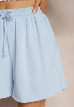 Jasnoniebieskie Szorty o Luźnym Kroju High Waist z Gumką w Talii Vimallora