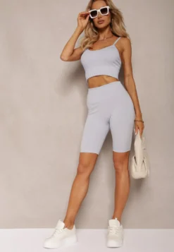 Jasnoniebieskie Szorty Typu Kolarki High Waist z Szeroką Gumką w Talii Nanseline