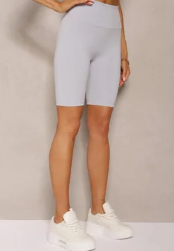 Jasnoniebieskie Szorty Typu Kolarki High Waist z Szeroką Gumką w Talii Nanseline