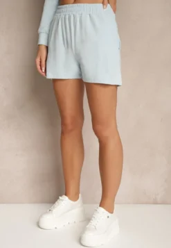 Jasnoniebieski Komplet z Bawełny w Sportowym Stylu Bluza z Kapturem i Szorty Izurea