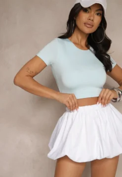 Jasnoniebieski T-shirt Cropped z Wiskozą Efranessa