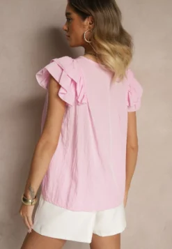 Jasnoróżowa Bluzka z Wiskozą i Falbankami Divama