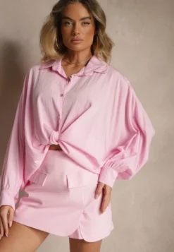 Jasnoróżowa Koszula z Wiskozą w Stylu Nietoperza Sonarielia