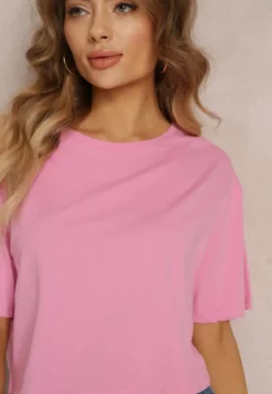 Jasnoróżowy T-shirt o Fasonie Cropped Oversize Brighta
