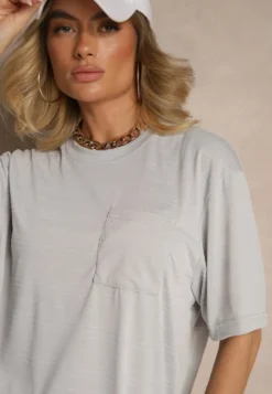 Jasnoszara Koszulka T-shirt z Naszytą Kieszonką TLanitra
