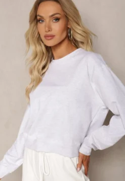 Jasnoszara Oversize Bluza z Bawełny o Krótkim Fasonie Sibolla