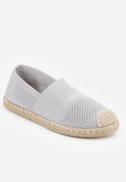Jasnoszare Espadryle z Plecioną Cholewką przed Kostkę Mokosa