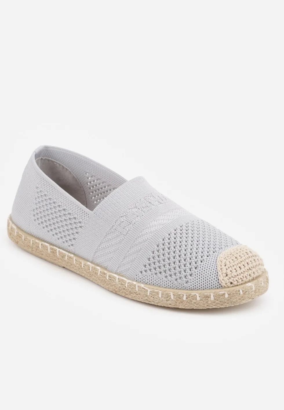 Jasnoszare Espadryle z Plecioną Cholewką przed Kostkę Mokosa