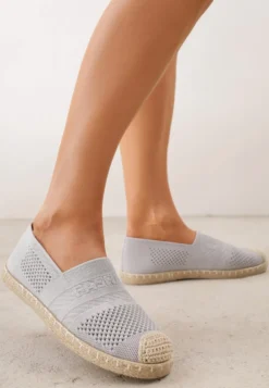Jasnoszare Espadryle z Plecioną Cholewką przed Kostkę Mokosa