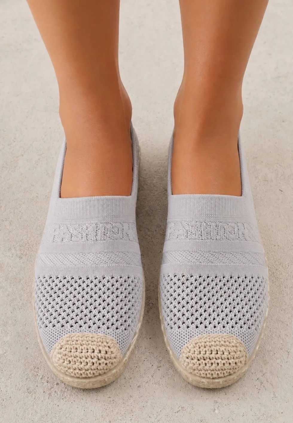 Jasnoszare Espadryle z Plecioną Cholewką przed Kostkę Mokosa