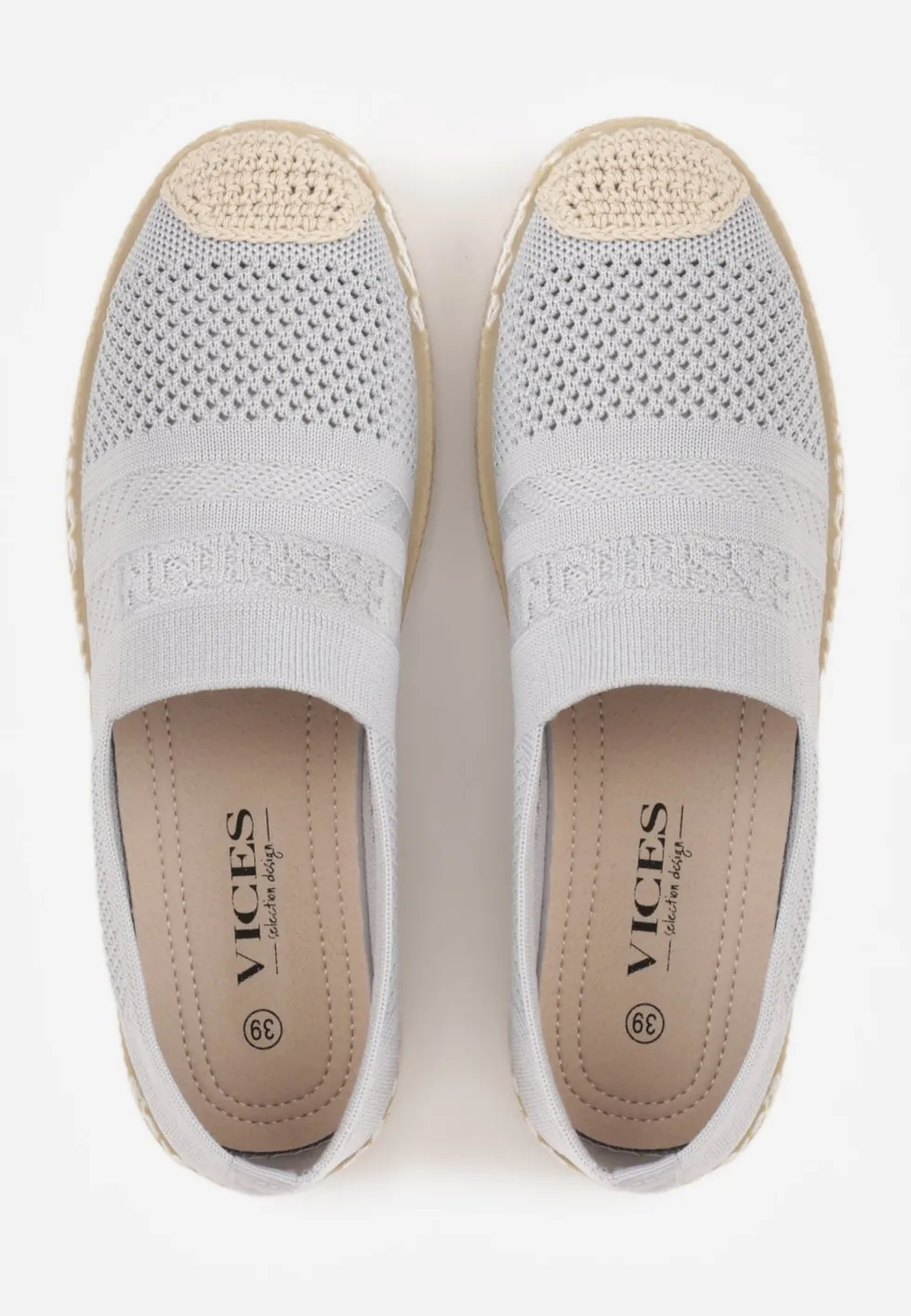 Jasnoszare Espadryle z Plecioną Cholewką przed Kostkę Mokosa