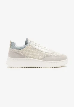 Jasnoszare Sneakersy ze Skóry Naturalnej z Tweedową Wstawką Varelna