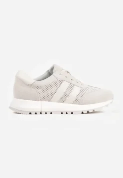 Jasnoszare Sneakersy z Zamszu Naturalnego z Ozdobnymi Paskami i Perforacją Ravinelle