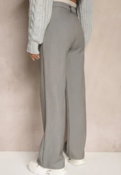 Jasnoszare Spodnie Garniturowe High Waist z Przeszyciami Variola
