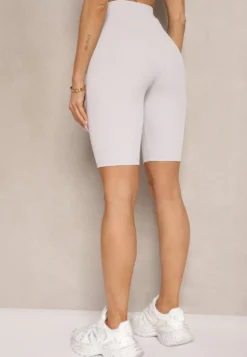 Jasnoszare Sportowe Szorty Kolarki Prążkowane High Waist Steiama