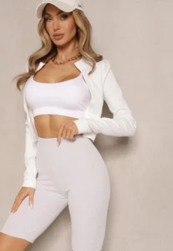 Jasnoszare Sportowe Szorty Kolarki Prążkowane High Waist Steiama
