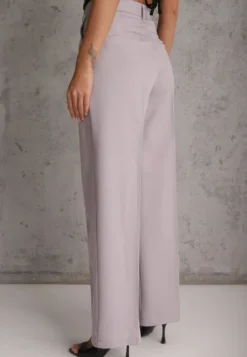 Jasnoszare Szerokie Spodnie High Waist Seraphella