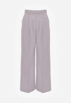Jasnoszare Szerokie Spodnie High Waist Seraphella