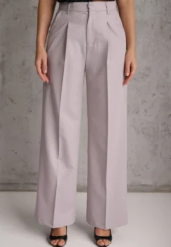 Jasnoszare Szerokie Spodnie High Waist Seraphella