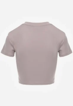 Jasnoszary Basicowy T-shirt w Stylu Cropped z Subtelnym Nadrukiem Loraera