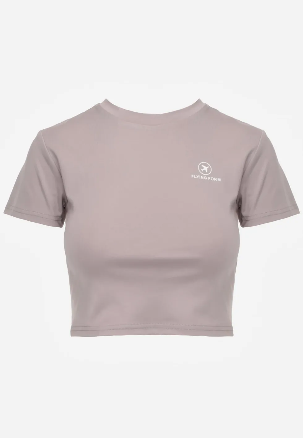 Jasnoszary Basicowy T-shirt w Stylu Cropped z Subtelnym Nadrukiem Loraera