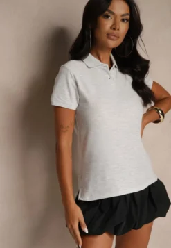 Jasnoszary Bawełniany T-shirt Typu Polo Arsenllia