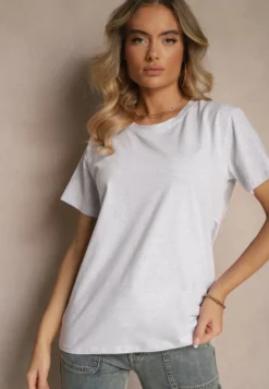 Jasnoszary Klasyczny T-shirt Bawełniany o Casualowym Kroju Nattine