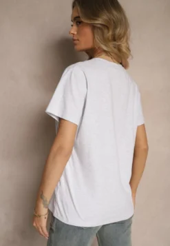 Jasnoszary Klasyczny T-shirt Bawełniany o Casualowym Kroju Nattine