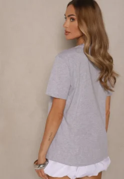 Jasnoszary T-shirt z Bawełny z Nadrukiem Tellanis