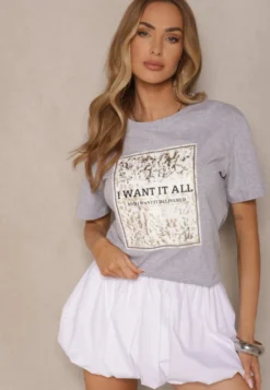 Jasnoszary T-shirt z Bawełny z Nadrukiem Tellanis