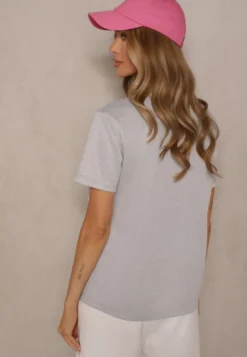 Jasnoszary T-shirt Zdobiony Minimalistycznym Haftem Galeneria