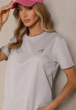 Jasnoszary T-shirt Zdobiony Minimalistycznym Haftem Galeneria