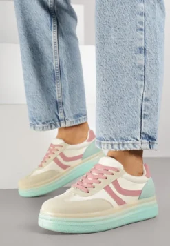 Jasnożółte Sneakersy Typu Kultowe Tenisówki na Niskiej Platformie Olritia