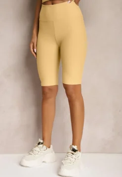 Jasnożółte Szorty Typu Kolarki High Waist z Prążkowanego Materiału Vimara
