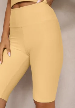 Jasnożółte Szorty Typu Kolarki High Waist z Prążkowanego Materiału Vimara