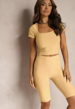 Jasnożółte Szorty Typu Kolarki High Waist z Prążkowanego Materiału Vimara