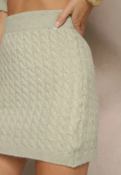 Jasnozielona Spódnica Sweterkowa z Wełną High Waist Selzeki