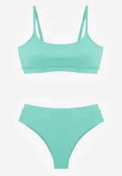 Jasnozielone Bikini Basic z Prążkowanego Materiału i Możliwością Regulacji Ramiączek Fyserola