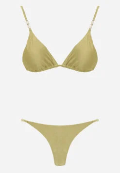 Jasnozielone Bikini Biustonosz z Wiązaniem na Plecach i Koralikami i Majtki Figi Sheille