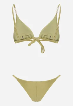 Jasnozielone Bikini Biustonosz z Wiązaniem na Plecach i Koralikami i Majtki Figi Sheille