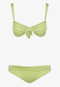 Jasnozielone Bikini Dwuczęściowe Biustonosz z Wiązaniem na Plecach Majtki Typu Figi Tiamarla